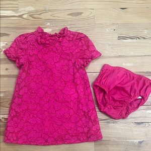 Janie And Jack Hot Pink Lace Baby Dress with Bloomer / 12- 18 Months